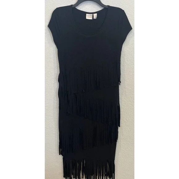 Chico's | Dresses | Chicos Black Short Sleeve Knit Dress With Fringe Size 0 Xs | Poshmark Chico's | Dresses | Chicos Black Short Sleeve Knit Dress With Fringe Size 0 Xs | Poshmark